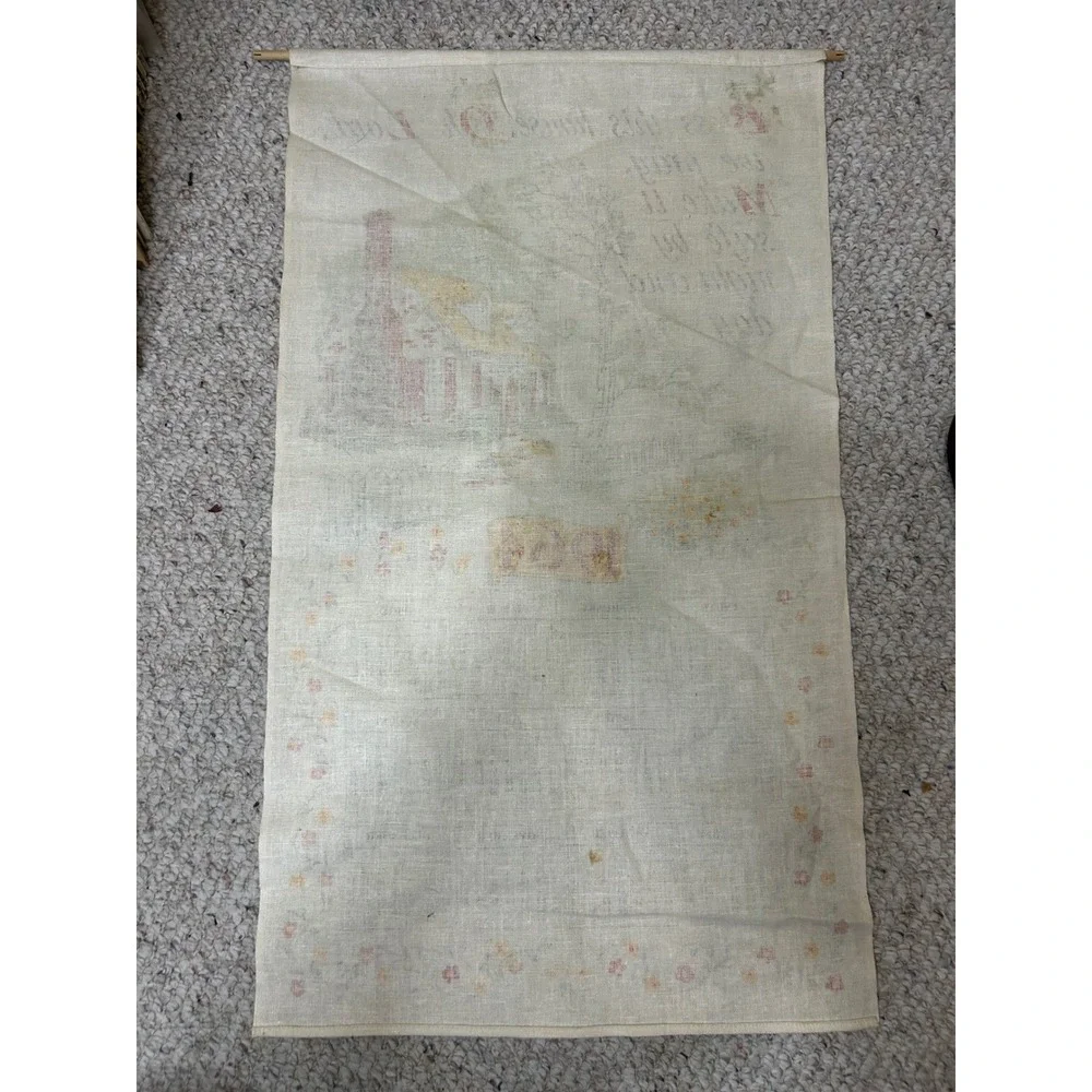 Vintage 1964 Linen Calendar Tea Towel Wall Hanging Cottage Blessing Mid Century